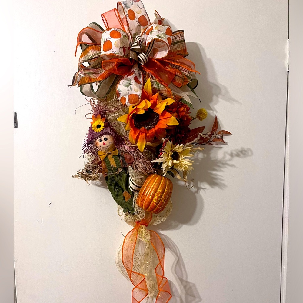 Handmade Fall Floral Scarecrow Swag